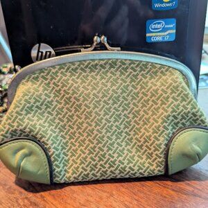 Vintage Green Talbots Hand Bag Fabric With Leather Corner